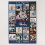 Puzzle Cualquier Monograma azul de la marina de Collage d<br><div class="desc">Celebra las simples alegrías de la familia con un único y divertido rompecabezas de collage de fotos. Si prefiere un fondo o texto en colores distintos del azul, el blanco y el gris, consulte las instrucciones que aparecen a continuación. (IMAGEN PLACEMENT TIP: Una manera fácil de centrar una foto exactamente...</div>