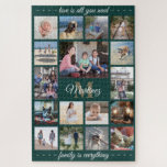 Puzzle Cualquier monograma de oro verde de la familia de<br><div class="desc">Celebra las simples alegrías de la familia con un único y divertido rompecabezas de collage de fotos. Si prefiere un fondo o texto en colores distintos del verde, el oro y el blanco, consulte las instrucciones que aparecen a continuación. (IMAGEN PLACEMENT TIP: Una manera fácil de centrar una foto exactamente...</div>