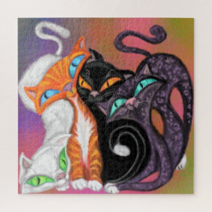 Puzzle Cuatro coloridos gatos de peluche - Abrazos - Pint