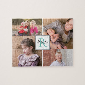 Puzzle Cuatro fotos familiares, monograma y nombre