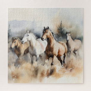 Puzzle “Cuatro Mustangs Salvajes” Acuarela Occidental Pol