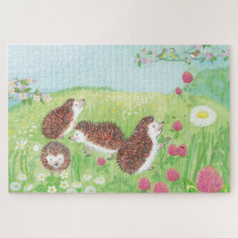 Puzzle Cuatro pequeños erizos en la pradera