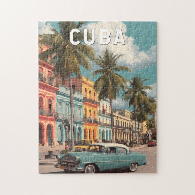 Puzzle Cuba Illustration Travel Art Vintage (Vertical)