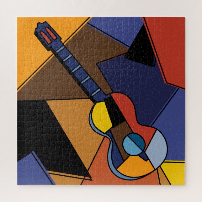 Puzzle Cubista De Surrealismo De Guitarra. (Vertical)