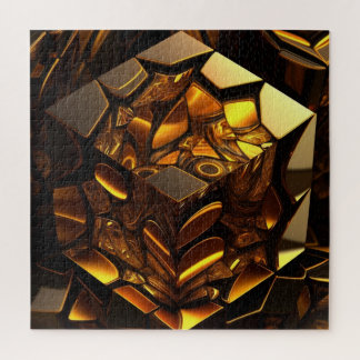 Puzzle Cubo procesado 3D ámbar y dorado