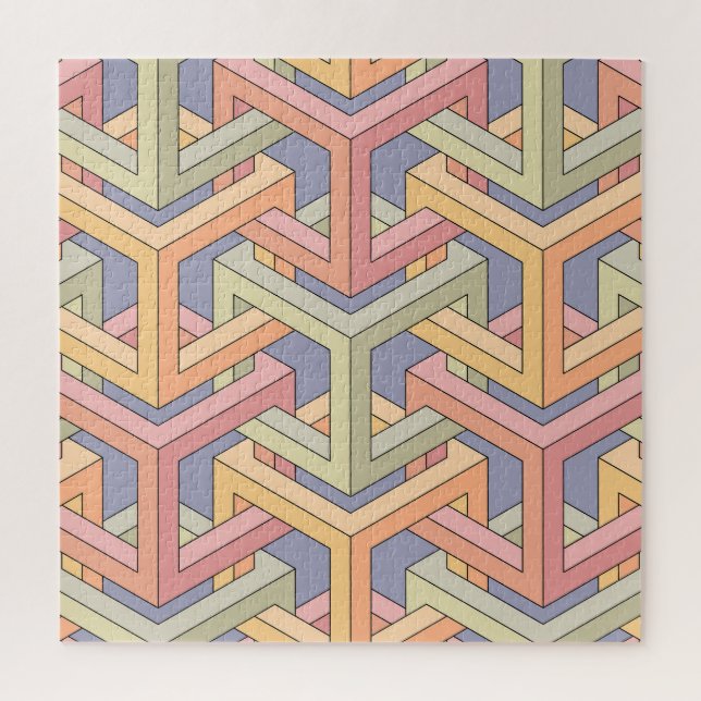 Puzzle Cubos 3D, Patrón De Ilusión Óptica. (Vertical)