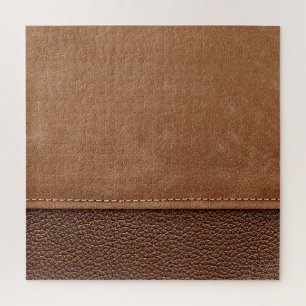 Puzzle Cuero con título: gris, fondo negro.