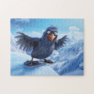 Puzzle Cuervo en Snowboarding en Invierno Estilo Toon