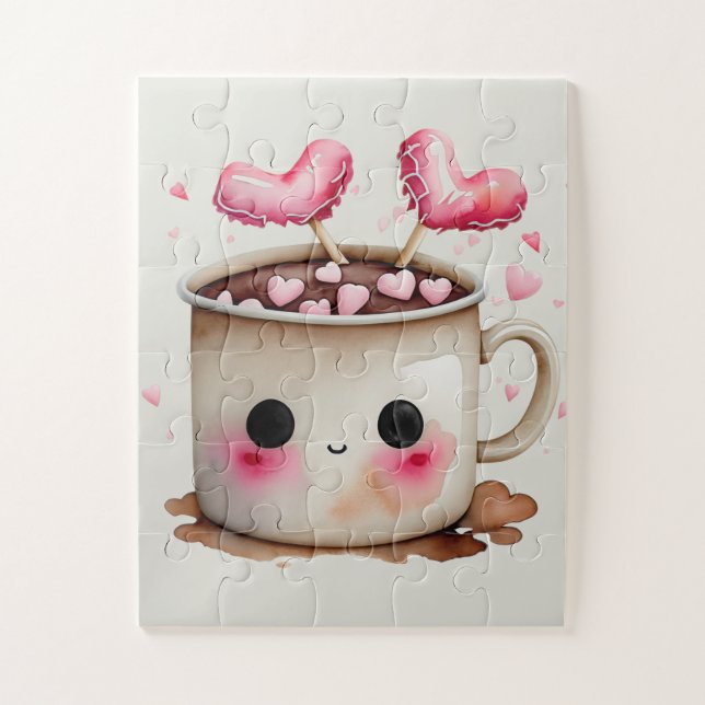 Puzzle Cuidada acuarela chocolate caliente Mug (Vertical)