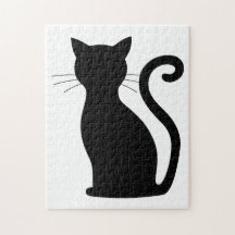 Cuidada silueta de gato negro divertido negro y bl