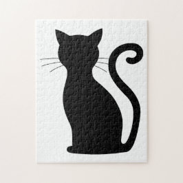 Puzzle Cuidada silueta de gato negro divertido negro y bl