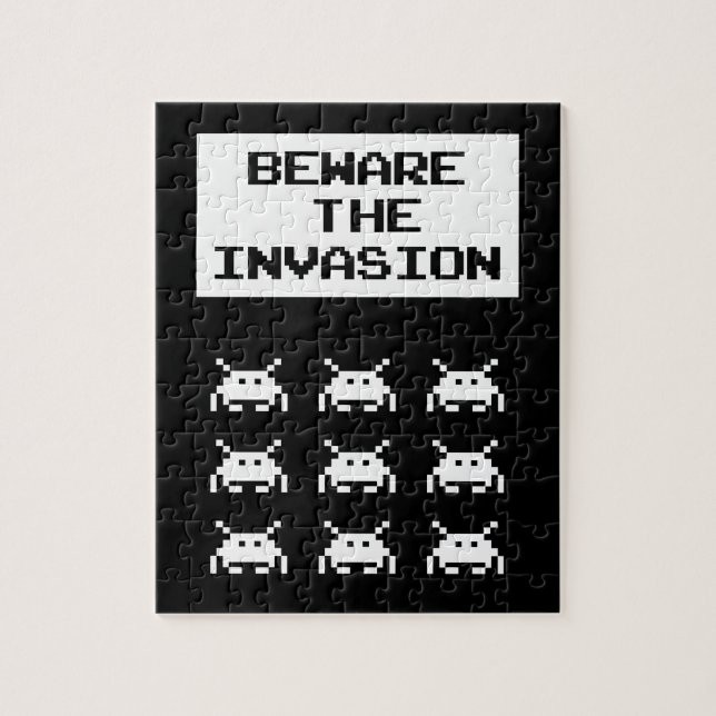 Puzzle Cuidado con la invasión, diseño geek (Vertical)