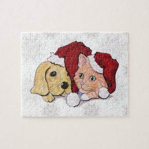 Puzzle Cuidados Navidades Labrador Puppy y Naranja Tabby