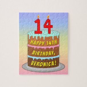 Puzzle Cumpleaños 14: Pastel y velas divertidas + nombre