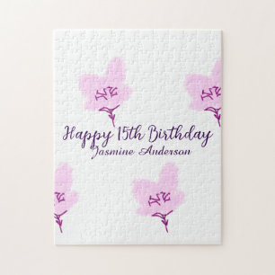 Puzzle Cumpleaños 15 rosa mauve floral nombre quinceañera