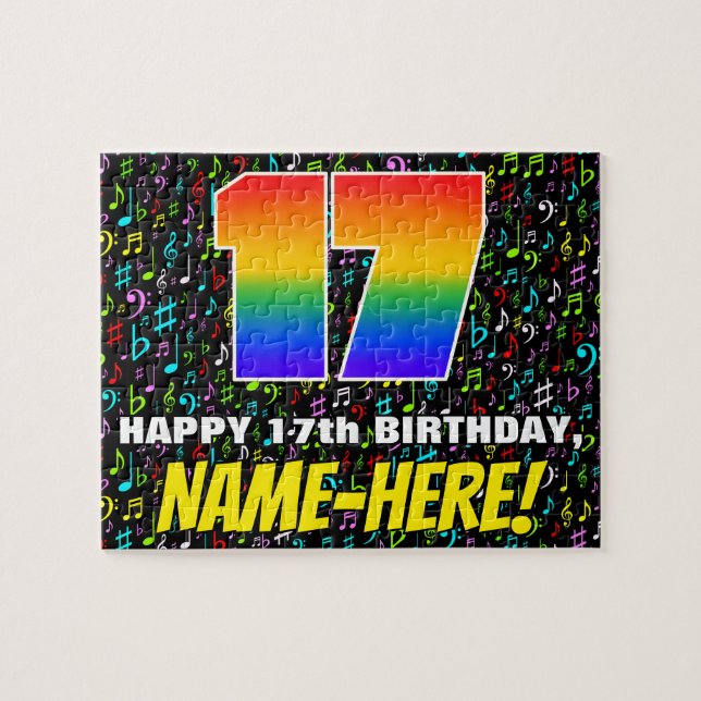 Puzzle Cumpleaños 17 — Símbolos de música divertida y col (Horizontal)