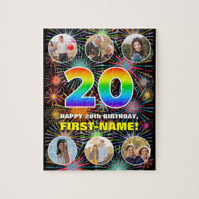Puzzle Cumpleaños 20: Arcoiris divertido #, nombre person (Vertical)