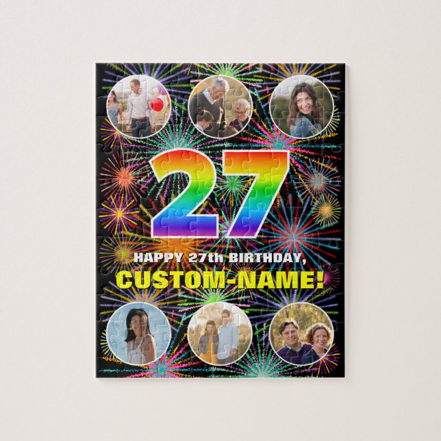 Puzzle Cumpleaños 27: Arcoiris divertido #, nombre person (Vertical)
