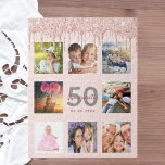 Puzzle Cumpleaños 50 purpurinas gotea foto rosa oro rosa<br><div class="desc">Un glamoroso y único regalo de cumpleaños número 50 (o cualquier edad) o keepsake, celebrando su vida con un collage de 8 de sus fotos. Personalice y agregue un nombre, edad 50 y fecha. Letras de color oro gris y rosa oscuro. Color de fondo rosa elegante y a la moda....</div>