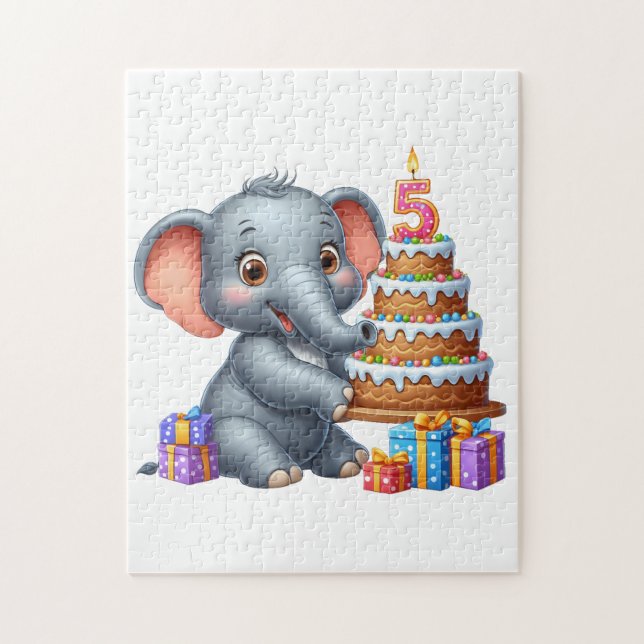 Puzzle Cumpleaños 5 de Elefante Adorable (Vertical)