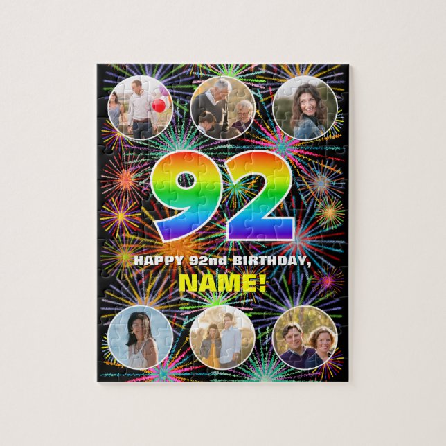 Puzzle Cumpleaños 92: Arcoiris divertido #, nombre person (Vertical)