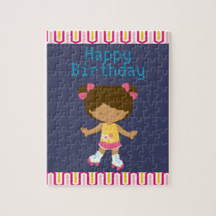 Puzzle Cumpleaños afroamericano retro del patinaje sobre