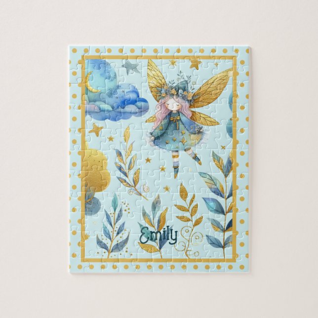 Puzzle Cumpleaños de los Fairy Verde azulada Gold Pink Pr (Vertical)