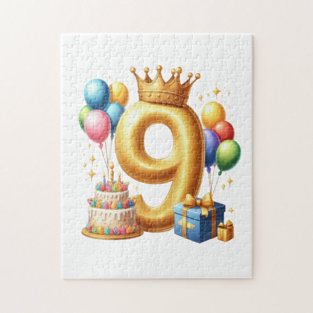 Puzzle Cumpleaños dorado número 9 (Vertical)