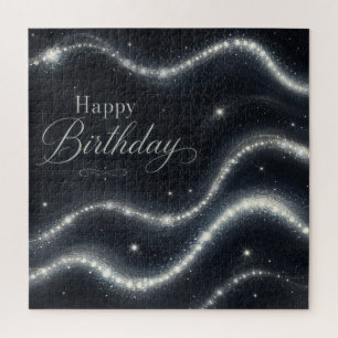 Puzzle Cumpleaños Elegante Negro Plateado Diamante Olas