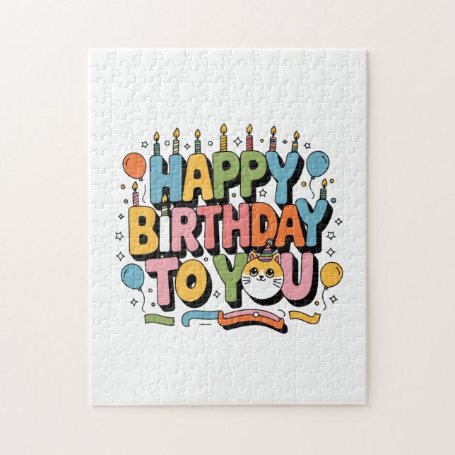 Puzzle Cumpleaños Feliz Gatito Adorable (Vertical)