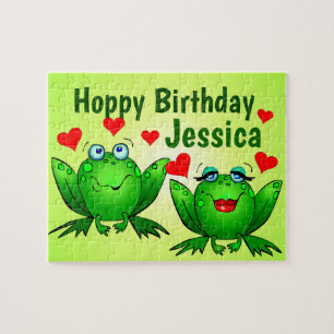 Puzzle Cumpleaños Feliz Nombre Personalizado Ranas Verdes