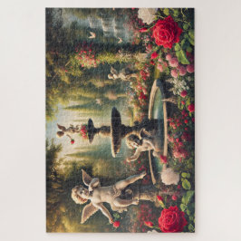 Puzzle Cupid's Garden Cherub and Rose Romantic Artwork