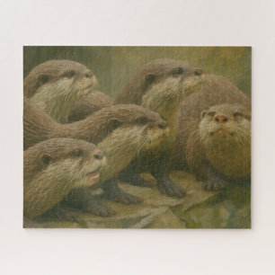 Puzzle Curiosa compañía - Otter Family on the Rocks
