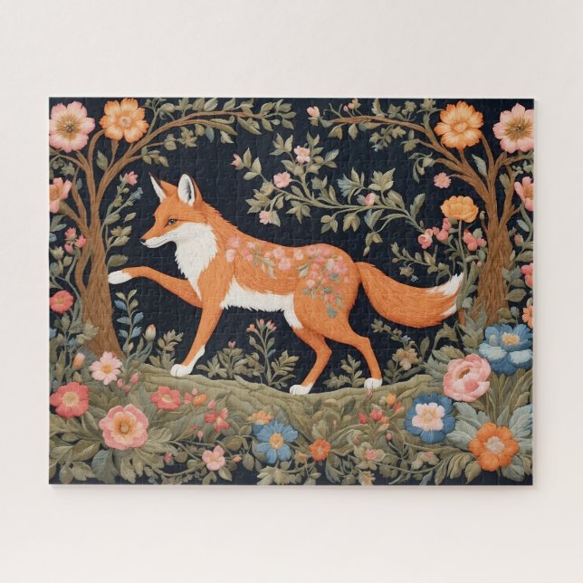 Puzzle Curioso Fox Faux Embroidery Elegante Floral (Horizontal)