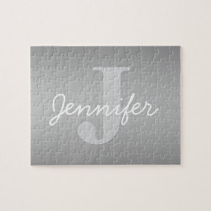 Puzzle Cursiva Blanca y Monograma Gris Colores Editable