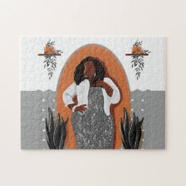 Puzzle Curva, mujer negra, plantas domésticas, Naranja y 