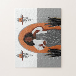 Puzzle Curva, mujer negra, plantas domésticas, Naranja y 