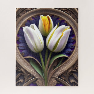 Puzzle Curvas elegantes: Tulipán blanco en diseño Art Nou