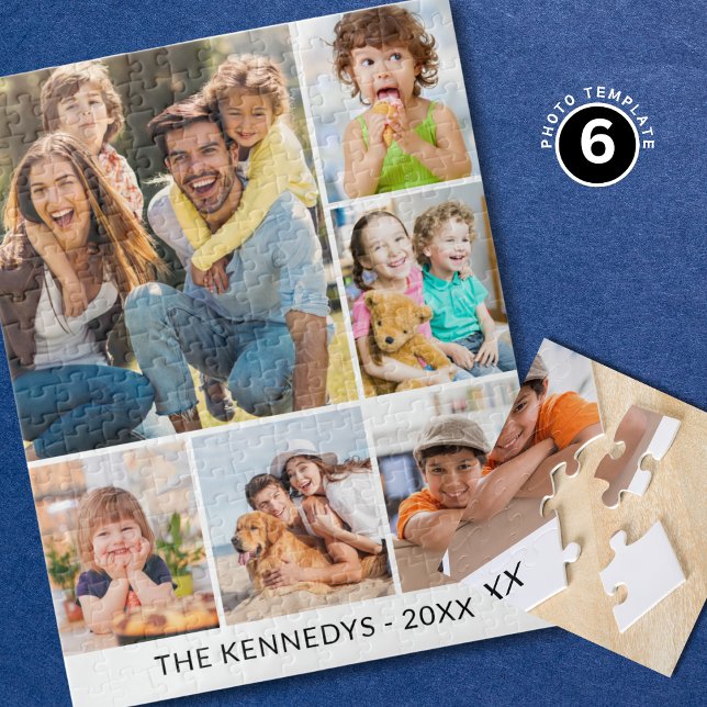 Puzzle Custom 6 Photo Collage Family Name Simple White (Subido por el creador)
