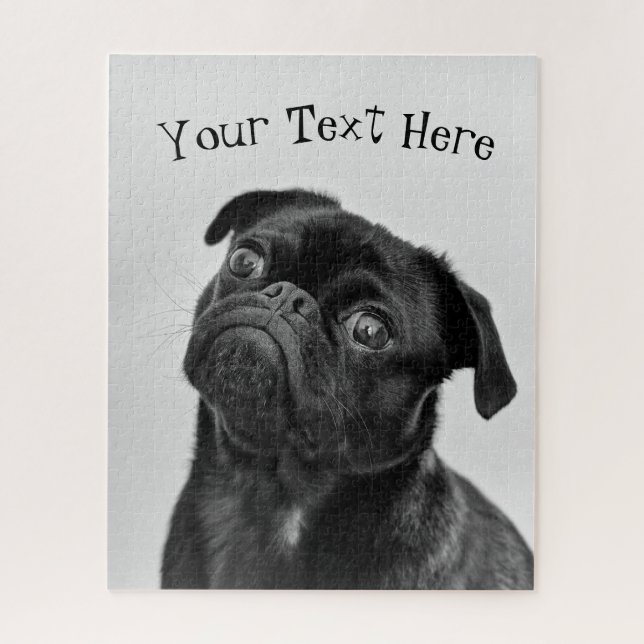 Puzzle Custom Cute Black White Pug Puppy Dog Photo (Vertical)