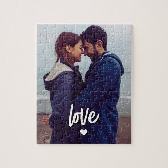 Puzzle Custom Modern Photo Love Script Couple (Vertical)