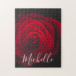 Puzzle Custom monogram red rose vintage photograph