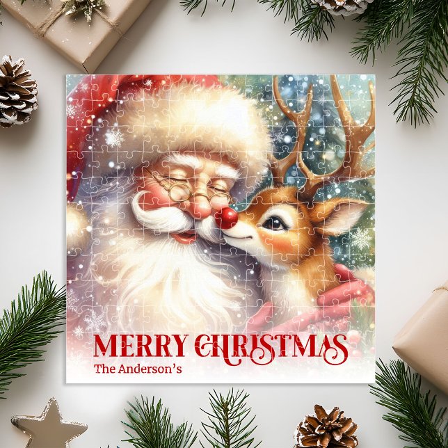 Puzzle Custom Name Santa Rudolph Christmas Jigsaw Kids (Custom Name Santa Rudolph Christmas Jigsaw for Kids)