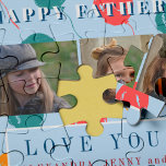 Puzzle Custom photo collage love dad Father's Day gift<br><div class="desc">Colorful red,  mint green,  and yellow-orange falling balloons on a pastel blue background,  your custom three photos and navy text making a cute pretty keepsake Happy Father's Day keepsake gift for your dad or grandpa!</div>