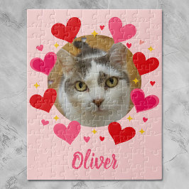 Puzzle Custom Photo Name Red Pink Hearts Personalized