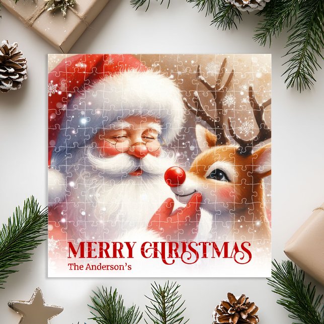 Puzzle Custom Santa Rudolph Cute Christmas Jigsaw Gift (Custom Santa Rudolph Cute Christmas Jigsaw for Kids)