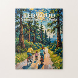 Puzzle Custom Text Redwood Forest Family Cycling Colorful