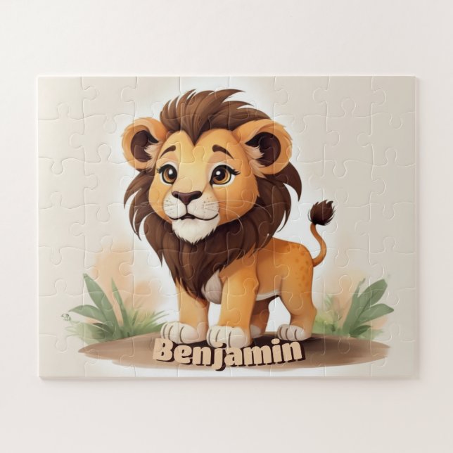 Puzzle Cute acuarela León Niños Personalizados (Horizontal)