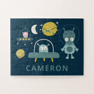 Puzzle Cute Alien Space Planets Funny Blue Personalizado