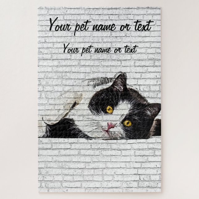 Puzzle Cute and Charming, Black and White Cat (Vertical)